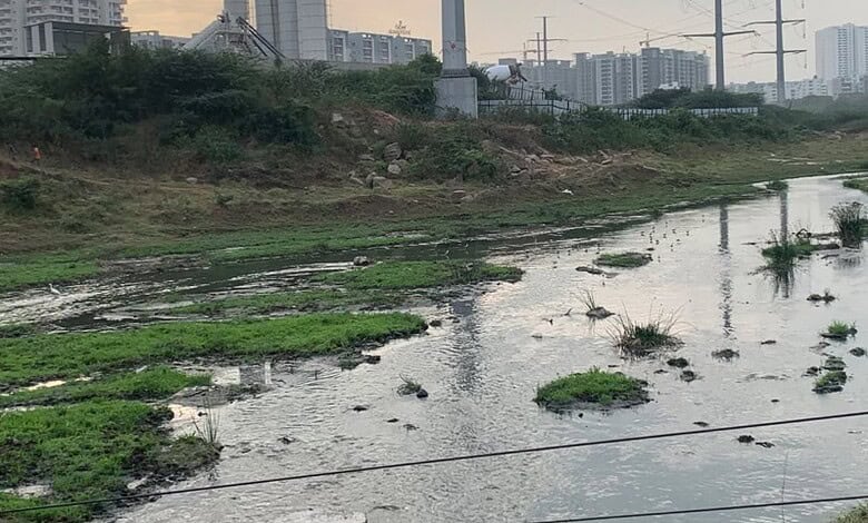 Encroachment of Gandipet Musi river by buildier.