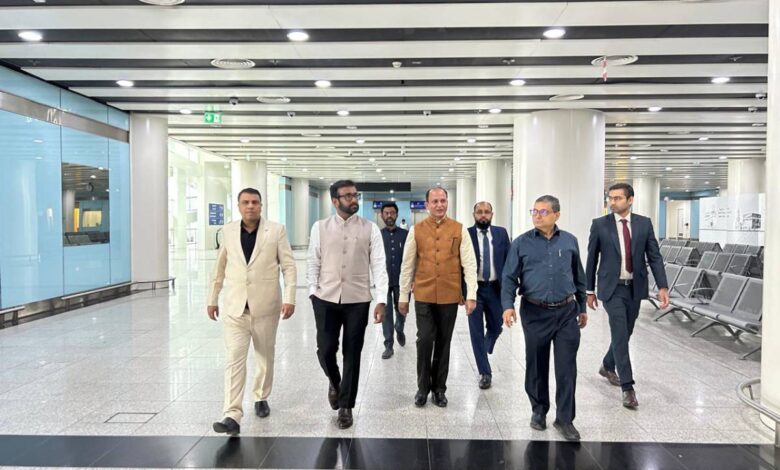 Indian government delegation, led by Dr Chandra Shekhar Kumar, Secretary of the Ministry of Minority Affairs, walks through a modern terminal in Saudi Arabia during an official visit to review Haj 2025 arrangements for Indian pilgrims.