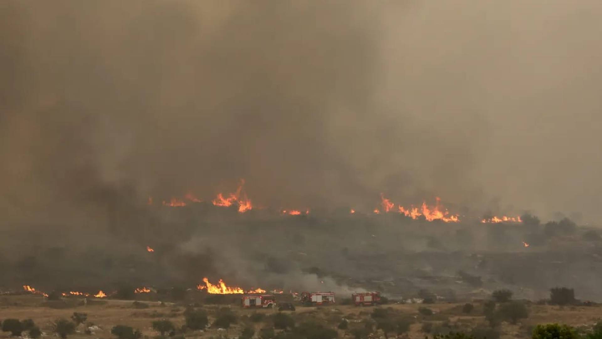 Forest fire near Beit Shemesh, Israel, with flames and thick smoke rising on April 30,