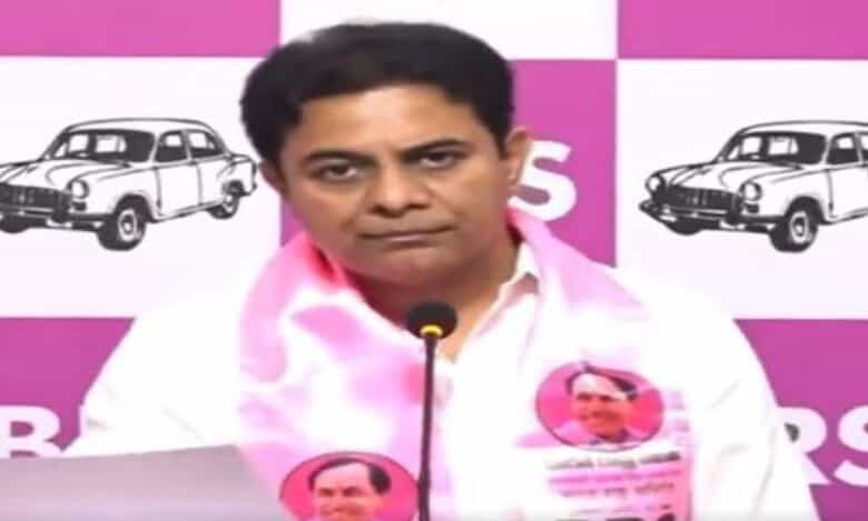 BRS working president KTR holds a press conference at Telangana Bhavan in Hyderabad