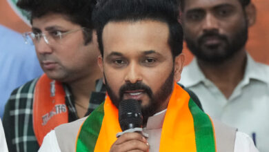 Mumbai: Former cricketer Kedar Jadhav after joining BJP, in Mumbai, Tuesday, April 8, 2025.
