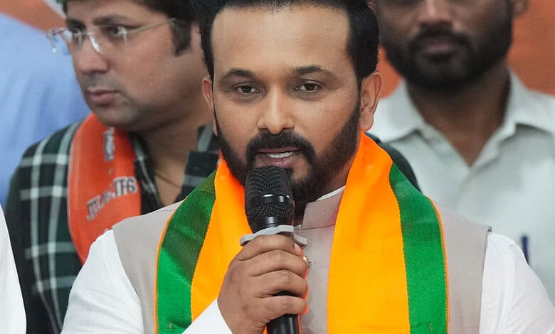 Mumbai: Former cricketer Kedar Jadhav after joining BJP, in Mumbai, Tuesday, April 8, 2025.