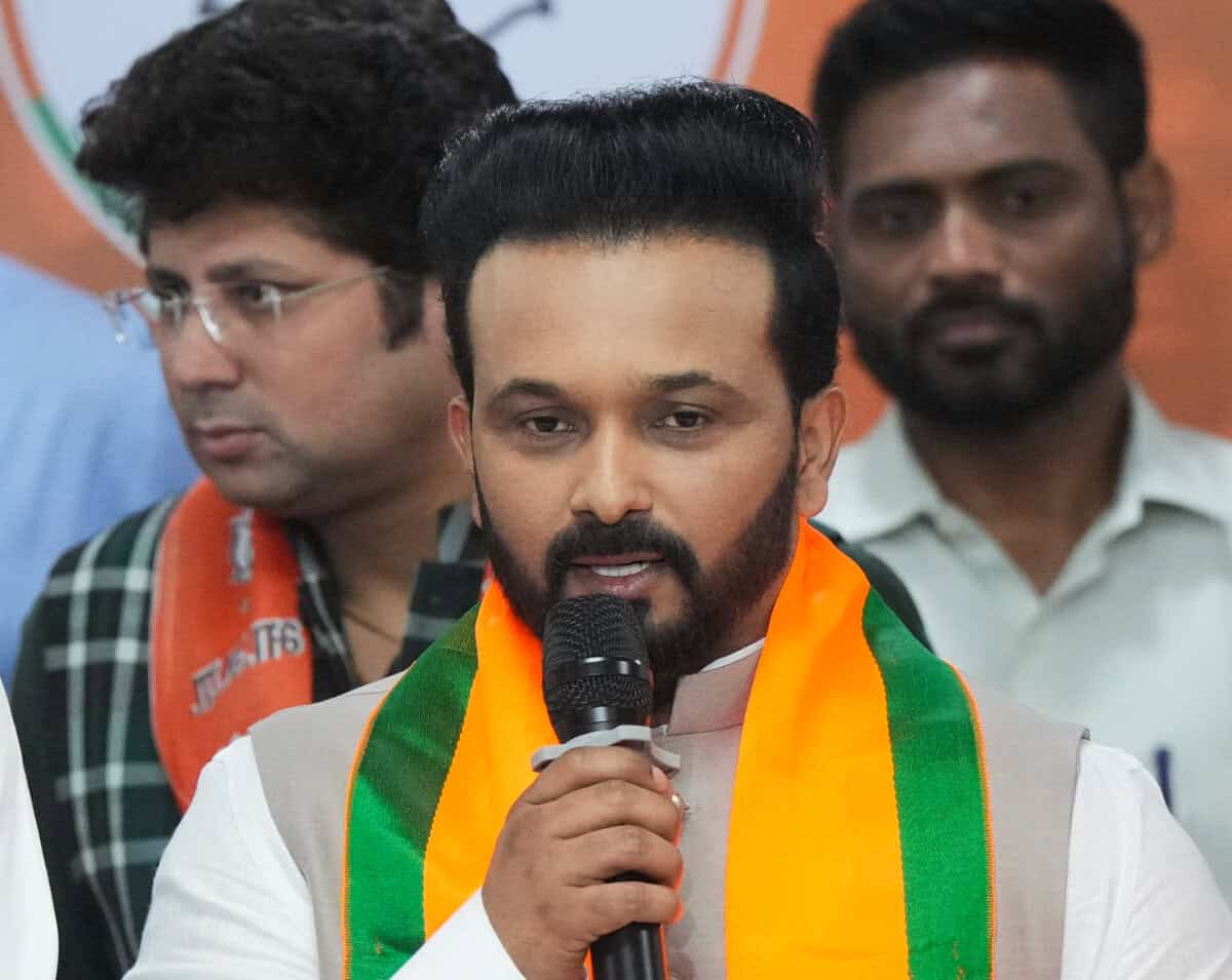 Mumbai: Former cricketer Kedar Jadhav after joining BJP, in Mumbai, Tuesday, April 8, 2025.