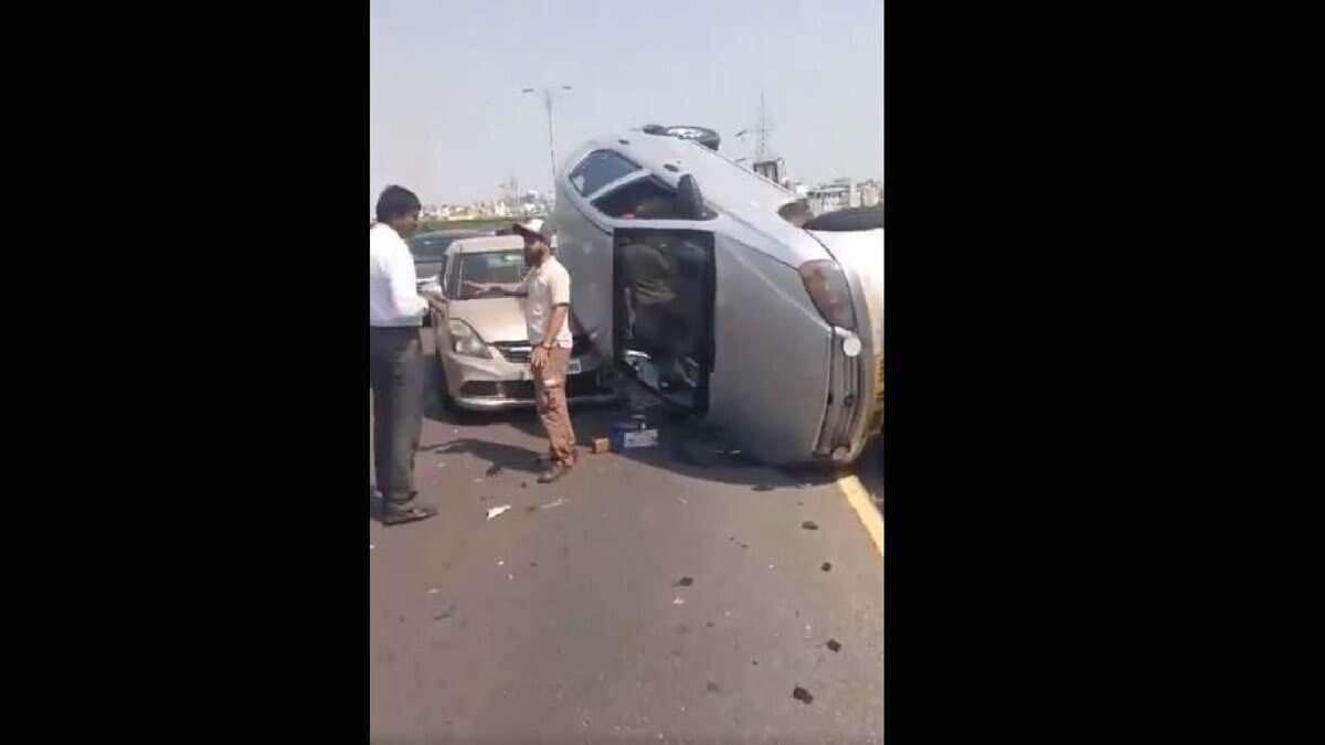 A car overturned on the PVNR expressway after a collision on Monday