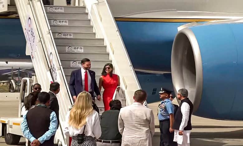 US vice president JD Vance and his wife Usha Vance arrive in India