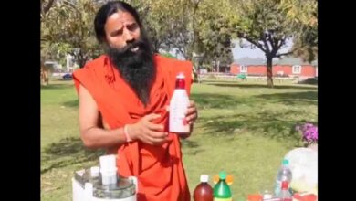 Ramdev Baba with Patanjali sharbat bottle
