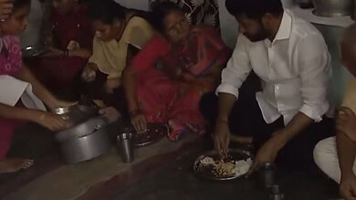 Telangana CM lunches at the house of one of the beneficiaries of the recently launched Fine Rice distribution scheme in Bhadradri Kothagudem district on Sunday