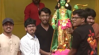ABVP students celebrating Ram Navami in Jadavpur Universsity in Kolkata despite receiving no permission from college authorities