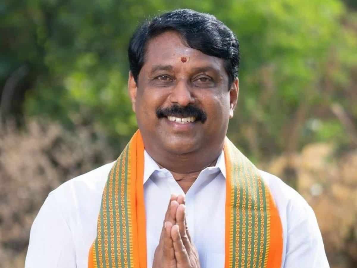 The image displays BJP leader Nainar Nagenthran. April 12, 2025