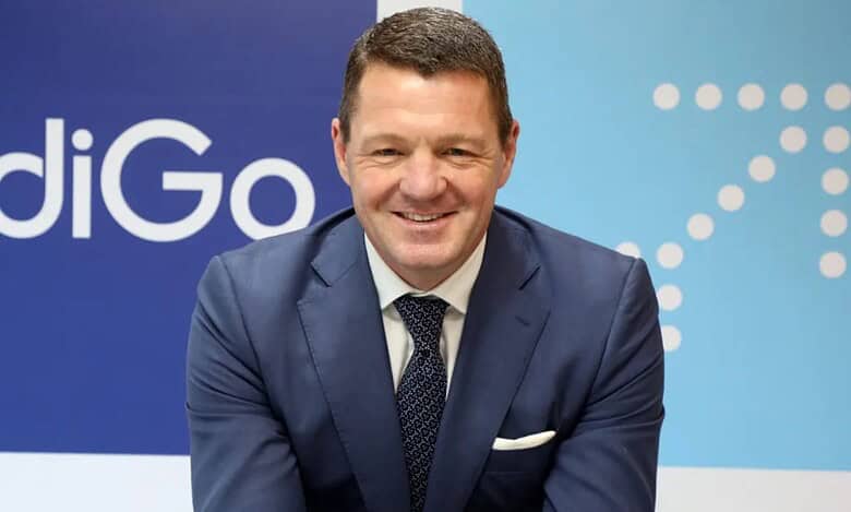 The image displays a picture of IndiGo's Chief Executive Pieter Elbers. April 13, 2025