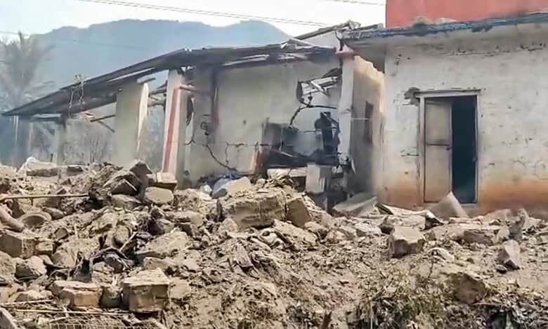 The image displays explosion site after blast occurred in Andhra Pradesh. April 13, 2025
