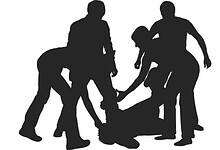The image displays a representational image of attack on Kashmiri students