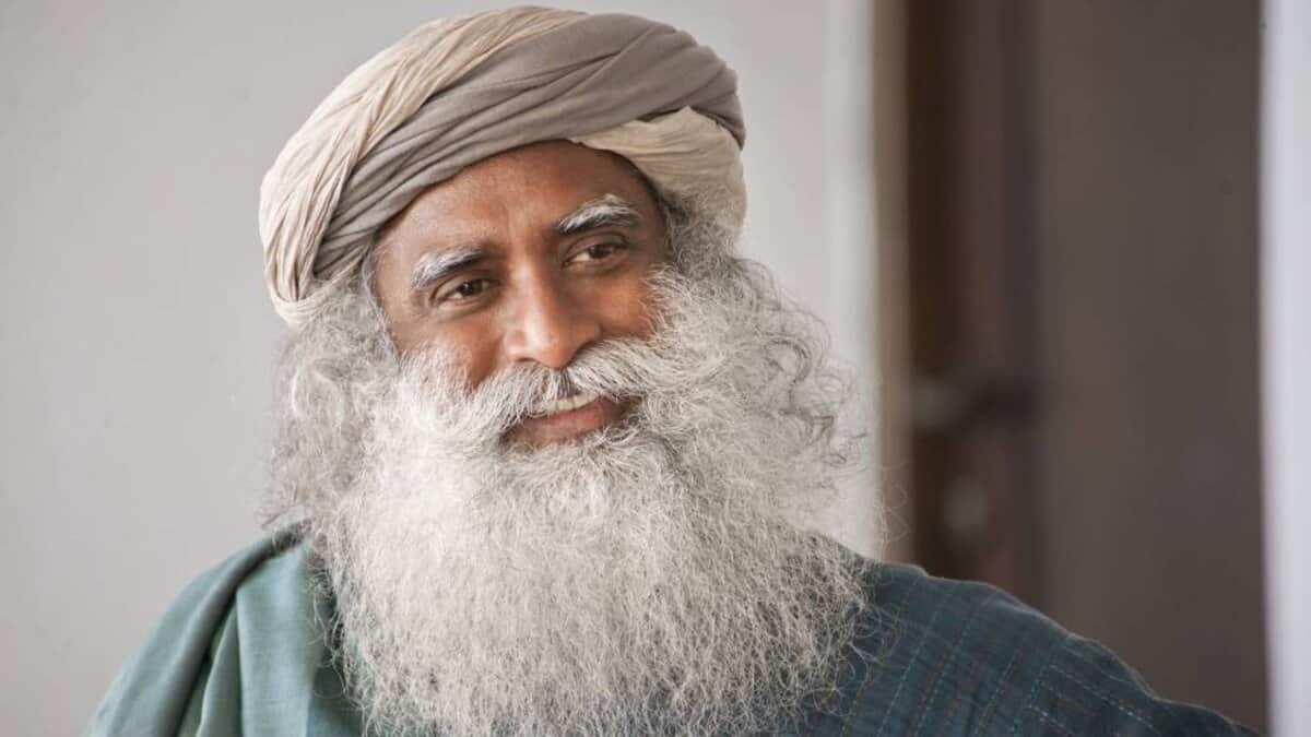 The image displays the picture of Isha Foundation founder and spiritual leader Sadhguru Jaggi Vasudev