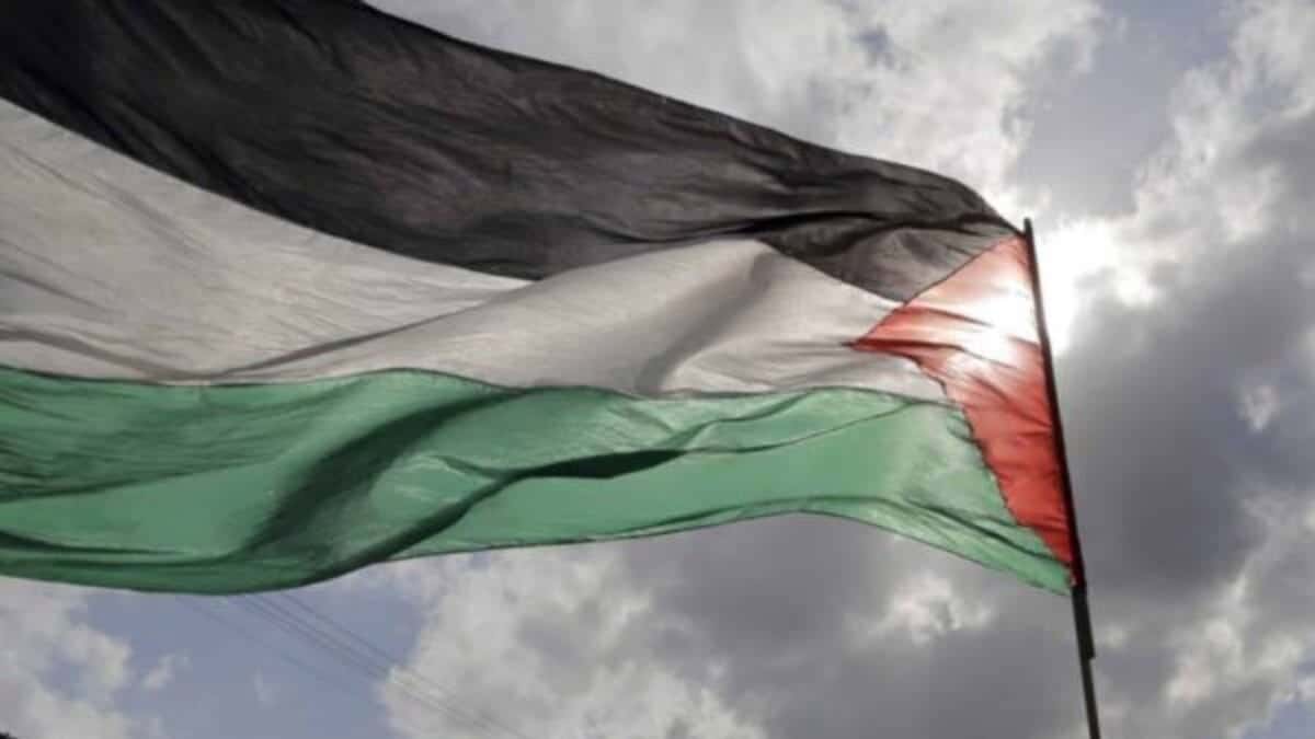 The image displays a picture of a representational image of a Palestine flag. April 27, 2025