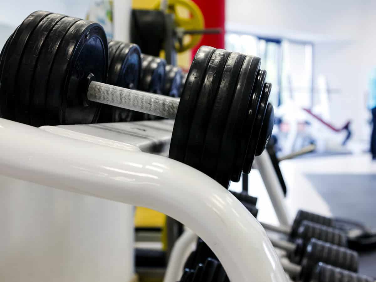 Dumbbell inside a Hyderabad gym where the trainer was fatally attacked