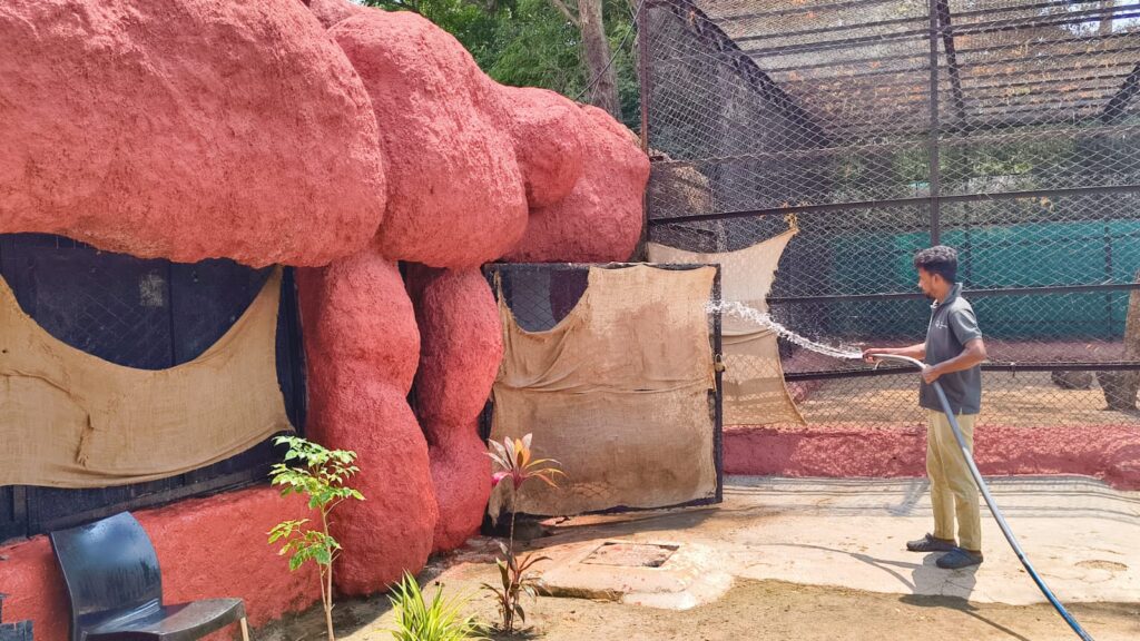Zookeeper sprinkling water.