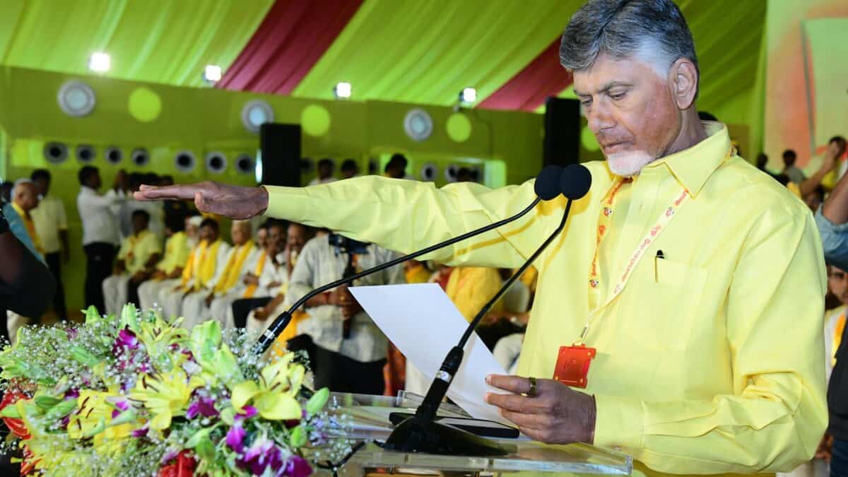 Andhra Pradesh Chief Minister N. Chandrababu Naidu re elected as TDP party president.