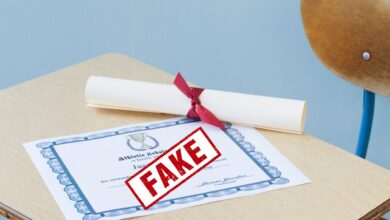 Representational Image of a diploma placed on a table with a fake stamp