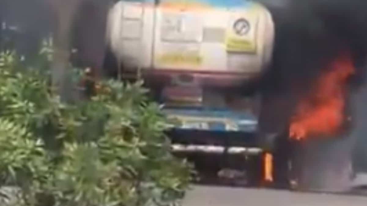 Fire erupts at a petrol tanker yard in Cherlapally, Medchal-Malkajgiri district, causing panic among local residents on May 18.