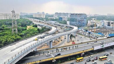 GHMC commissioner RV Karnan inspects the phase 2 works of the Shilpa Layout flyover on Saturday, May 3.