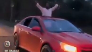 One of the gang rape accused, granted bail in the January 2024 case, can be seen standing out of a sunroof, flashing a victory sign as part of a celebratory roadshow.