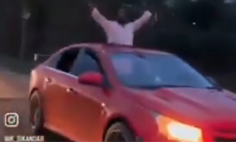 One of the gang rape accused, granted bail in the January 2024 case, can be seen standing out of a sunroof, flashing a victory sign as part of a celebratory roadshow.