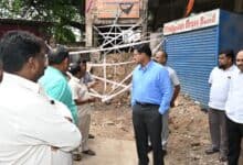 HYDRAA chief inspects the collapsed section of the 30-year-old pedestrian staircase at the Fatehnagar flyover in Hyderabad