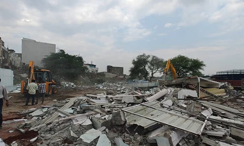HYDRAA on May 7 demolished four RCC rooms, four reed sheds, and several shops built on the govt land in Bandlaguda