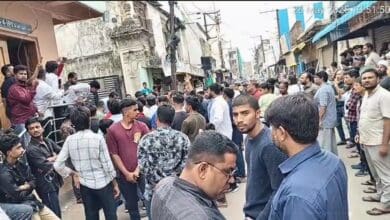 People protest in Hussaini alam demanding the social boycott of a family accused of sexually assaulting two minor girls in Hyderabad
