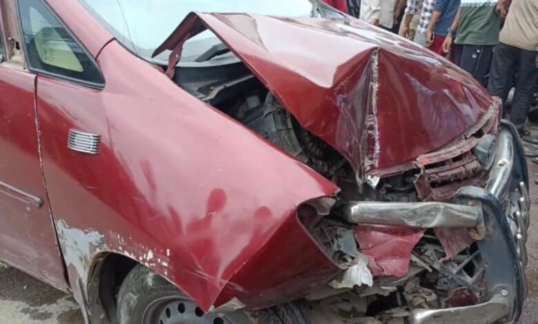 Image of the car damaged after crashing into multiple parked vehicles on Milad Road on Wednesday May 28.