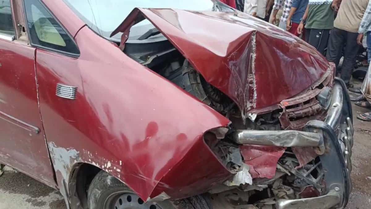 Image of the car damaged after crashing into multiple parked vehicles on Milad Road on Wednesday May 28.