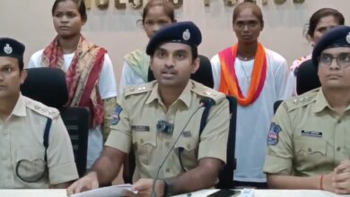 Mulugu police briefing media personnel, others regarding the arrest of 20 Maoists