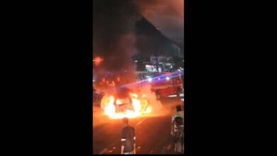 A car catches fire at Shivrampally in Hyderabad on Wednesday April 30