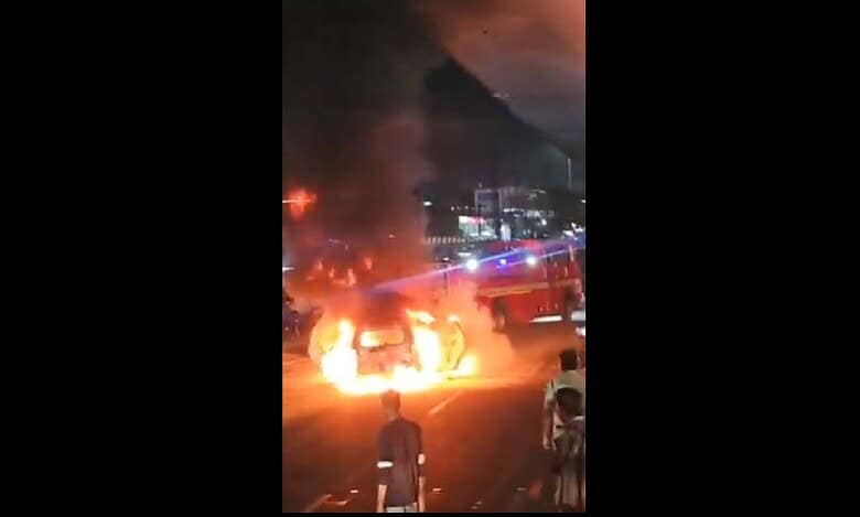 A car catches fire at Shivrampally in Hyderabad on Wednesday April 30