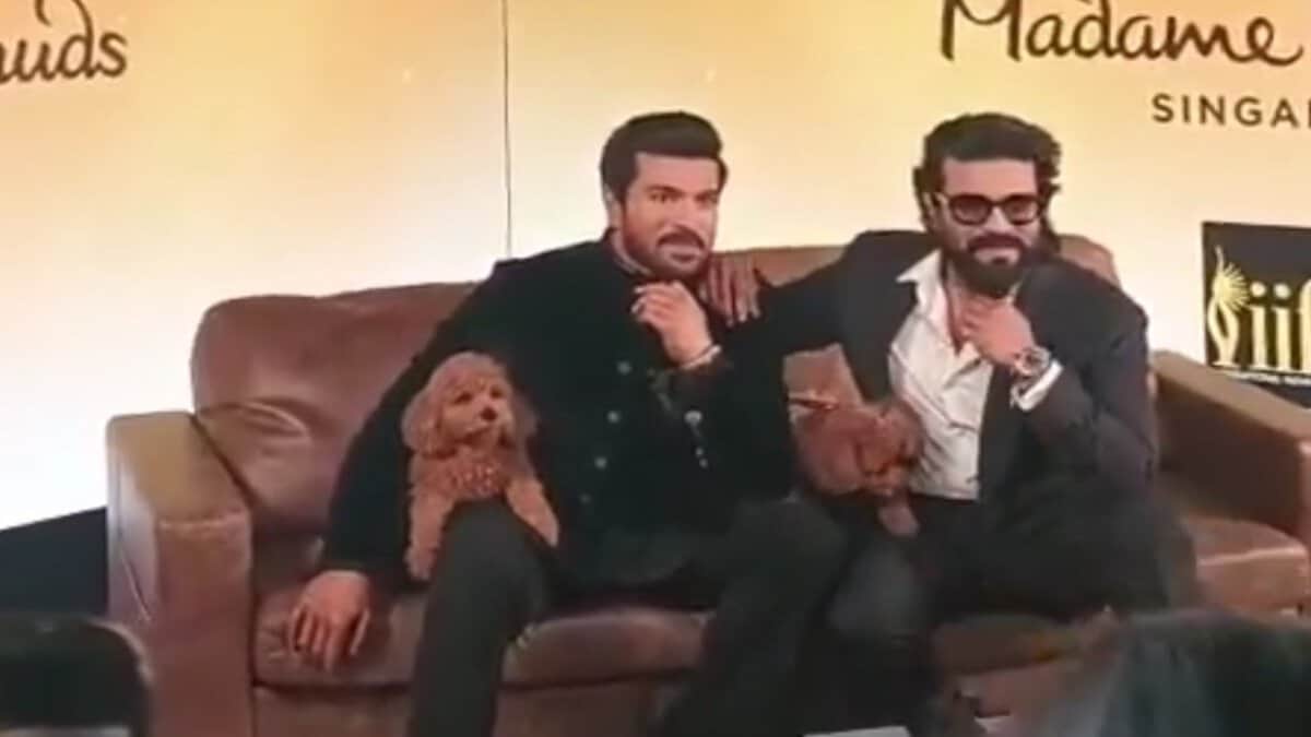 Ram Charan unveils wax statue with pet dog Rhyme in London