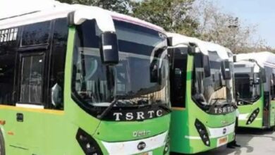 TGSRTC metro deluxe buses parked