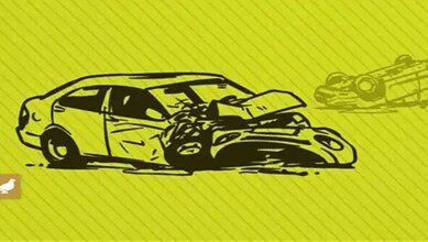 A representational image depicting a car accident