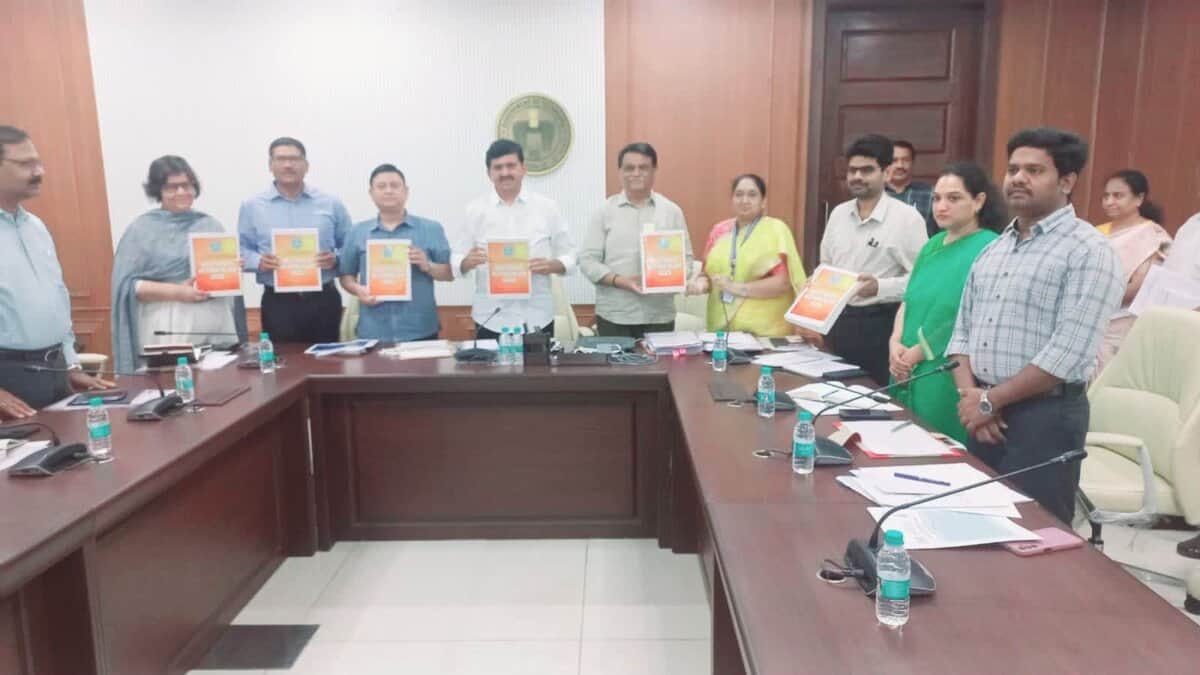 Telangana Revenue minister Ponguleti Srinivas Reddy releases the heatwave action plan at the Secretariat on Friday, May 2