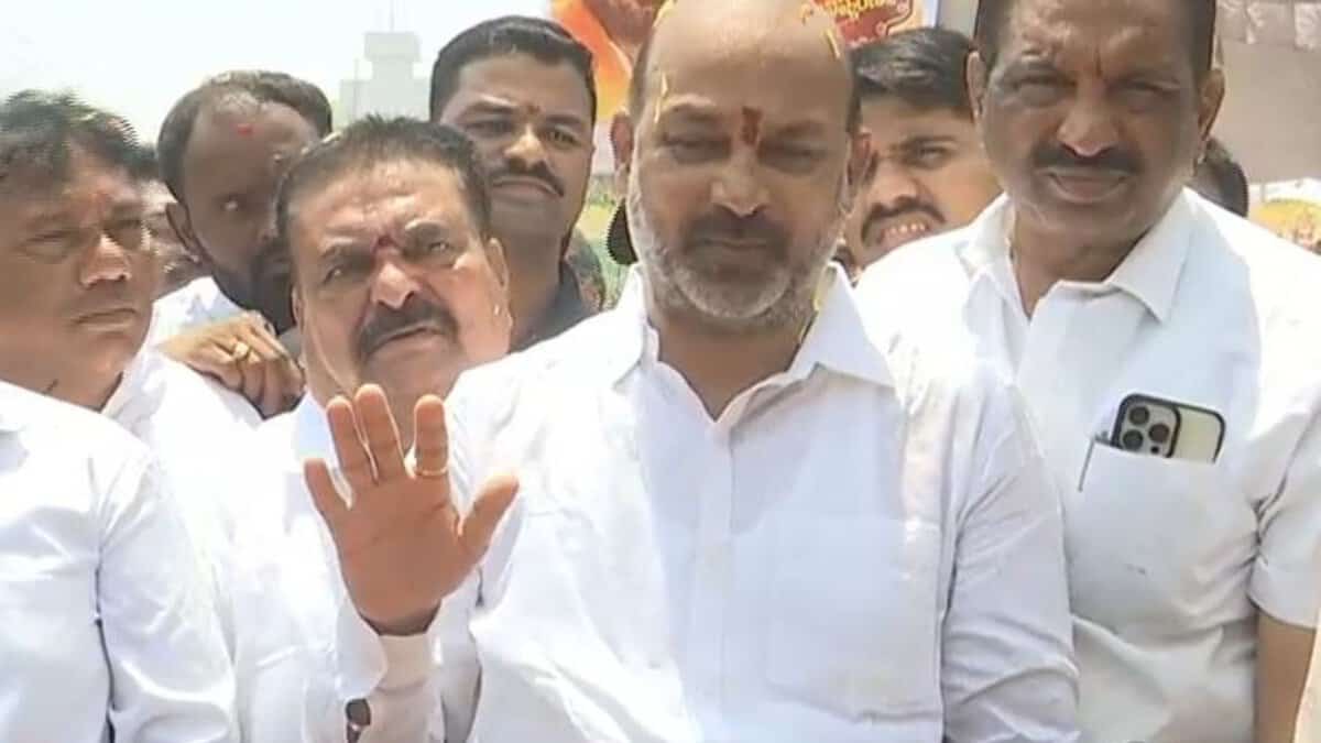 Union minister Bandi Sanjay Kumar addresses the media in Karimnagar on May 4 2025