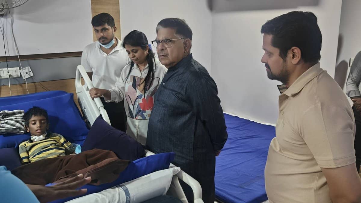 Tollywood producer Allu Aravind visits Sritej at the rehabilitation center in Hyderabad on May 5, 2025