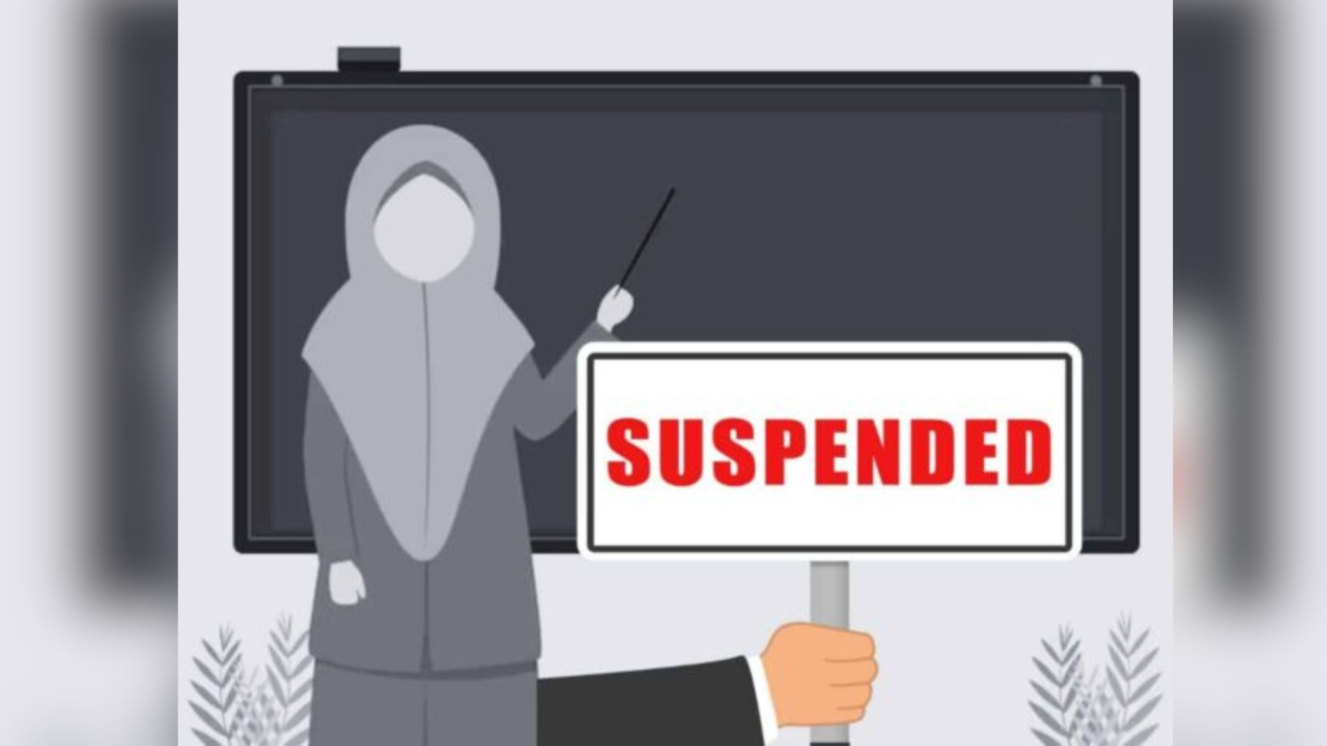 The image shows a picture of Muslim teacher suspended