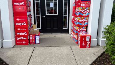 Dum Dum Lollipop boxes are placed outside the boy's house in Kentucky