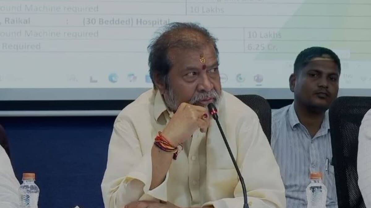 Telangana Health minister C Damodar Raja Narasimha attends a review meeting in Jagtial