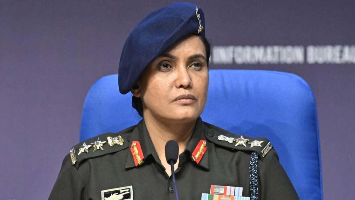 The image displays a picture of Army officer Colonel Sofia Qureshi