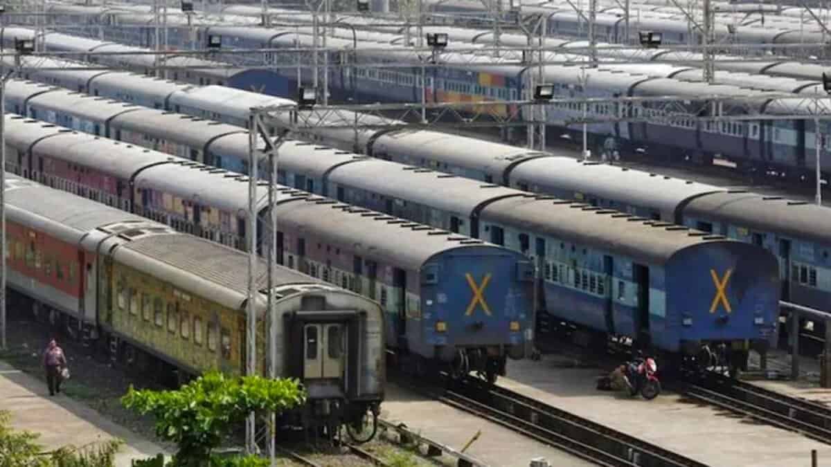 The image displays a picture of Indian Railways