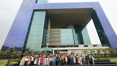 Miss World Contestants pose for a photograph at ICCC in Hyderabad