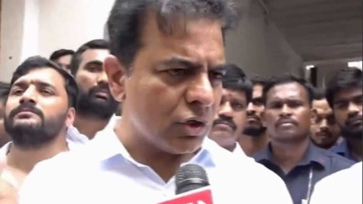 BRS working president KTR speaks to the media regarding the Hyderabad fire accident