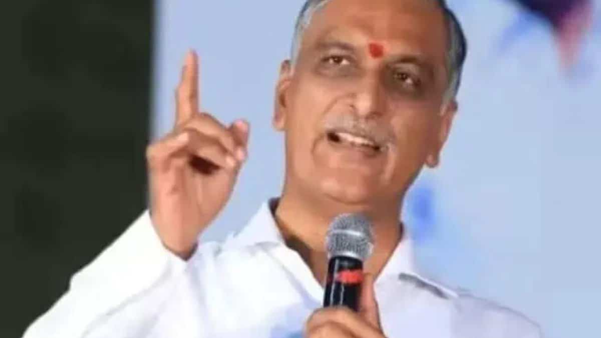 BRS MLA T Harish Rao addresses a gathering