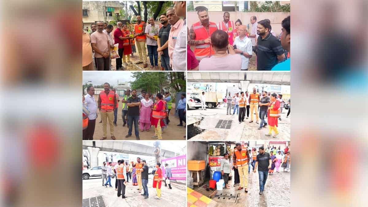 The image displays the picture of GHMC commissioner RV Kiran inspected various development works in the Saroor Nagar circle in LB Nagar