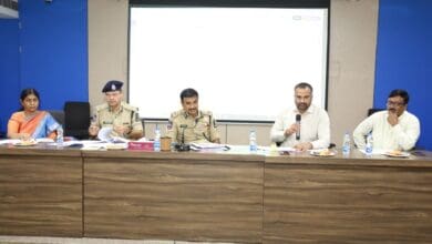 The image displays a picture of Hyderabad city police commissioner CV Anand, along with GHMC commissioner RV Karnan, at a preparedness meeting with officials for the upcoming Bakrid festival